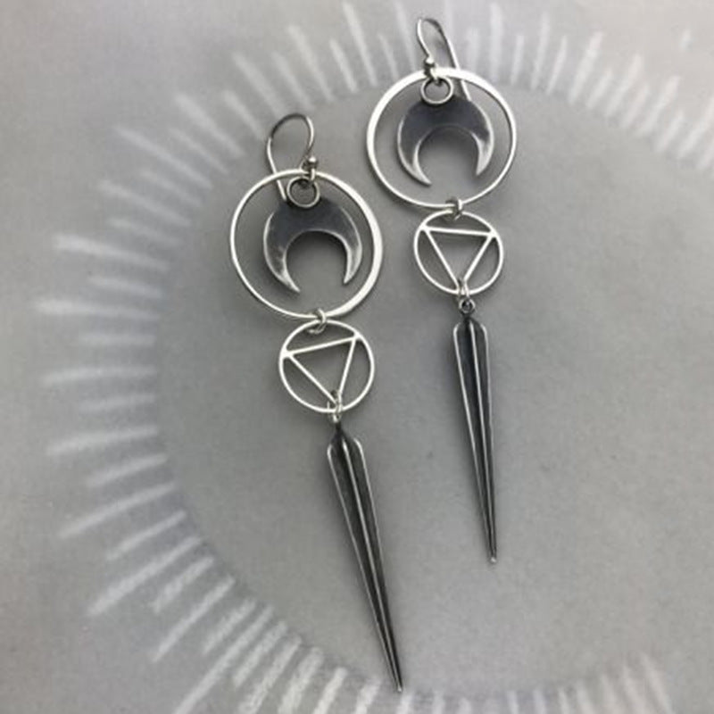 Wholesale Gothic Demon Eye Punk Accessories Antique Silver Moon Metal Long Earrings